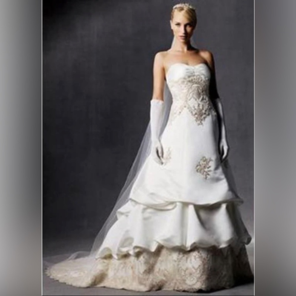 14 Oleg Cassini Wedding Dress Style # CE239 retails $1199.99 Ivory Champagne